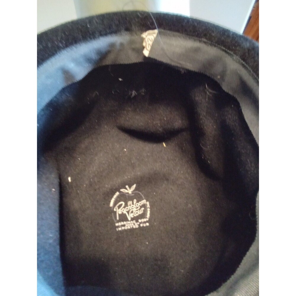Vintage Merrimac Peachbloom Velour Black Fur Felt Hat Birdcage Veil Green Stitch - Picture 4 of 5